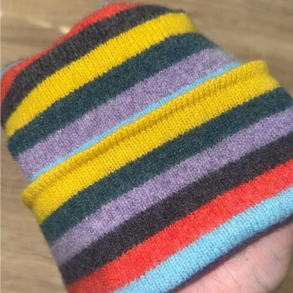 WoolOvers 100% Pure New Wool Stripe Multicolored Beanie Hat‎